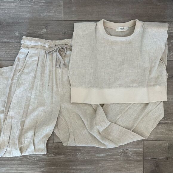 Frankie shop | Linen Padded Shoulder Jogger Set in Cream/Ecru - Picture 5 of 16